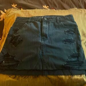 Hollister Distressed Denim Mini Skirt - Dark Blue